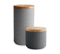 SPRINGLANE Contenitori per la conservazione in ceramica con coperchi in legno grigio, coperchi in legno di gomma, contenitori per la conservazione (Grigio, set di 2)