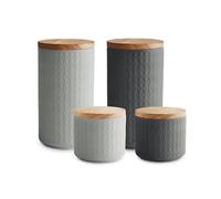 SPRINGLANE Contenitori per la conservazione in ceramica con coperchi in legno grigio, coperchi in legno di gomma, contenitori per la conservazione (Grigio, Set 4 pz)