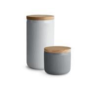 SPRINGLANE Contenitori per la conservazione in ceramica con strisce di coperchio in legno, coperchi in legno di gomma, contenitori per la conservazione degli alimenti (Grigio, Set 2 pz)
