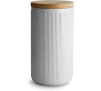 SPRINGLANE Contenitori per la conservazione in ceramica con strisce di coperchio in legno, coperchi in legno di gomma, contenitori per la conservazione degli alimenti (Grigio Chiaro, 10,1 x 18,3 cm)