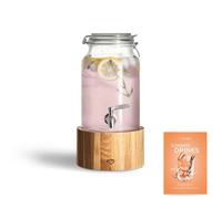 SPRINGLANE - Dispenser per bevande in vetro, 3,8 l, con rubinetto in acciaio inox e supporto in legno di rovere, dispenser per limonate, design vintage Mason Jar