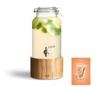 SPRINGLANE - Dispenser per bevande in vetro, 5 l, con rubinetto in acciaio inox e supporto in legno di rovere, dispenser per limonate, design vintage Mason Jar