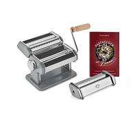 SPRINGLANE Macchina per pasta manuale Nonna, acciaio inossidabile, macchina per pasta con ricettario, asciuga pasta e 3 accessori da taglio per spaghetti, lasagne, tagliatelle (Grigio - Accessori)