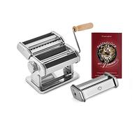 SPRINGLANE Macchina per pasta manuale Nonna, acciaio inossidabile, macchina per pasta con ricettario, asciuga pasta e 3 accessori da taglio per spaghetti, lasagne, tagliatelle (Argento - Accessori)