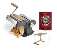 SPRINGLANE Macchina per pasta manuale Nonna, acciaio inossidabile, macchina per pasta con ricettario, asciuga pasta e 3 accessori da taglio per spaghetti, lasagne, tagliatelle (Grigio.)