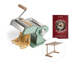 SPRINGLANE Macchina per pasta manuale Nonna, acciaio inossidabile, macchina per pasta con ricettario, asciuga pasta e 3 accessori da taglio per spaghetti, lasagne, tagliatelle (Menta)