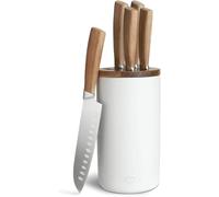 SPRINGLANE Set coltelli in legno di acacia comprensivo di coltello da chef, coltello santoku, coltello universale, coltello da verdura, coltello da pane (Blocco coltelli in ceramica)