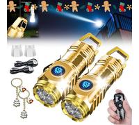 Springmart Mini Flashlight, 2024 New Three-Eyed Monster Mini Flash Super Power Flashlight, Mini Tactical Thumb Flashlight, with Soft Light Cover, Tail Hook, 5 Modes, IPX7 Waterproof (2PCS*Gold)