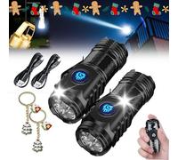 Springmart Mini Flashlight, 2024 New Three-Eyed Monster Mini Flash Super Power Flashlight, Mini Tactical Thumb Flashlight, with Soft Light Cover, Tail Hook, 5 Modes, IPX7 Waterproof (2PCS-Black2)