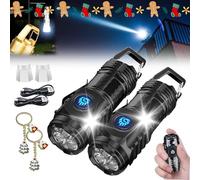 Springmart Mini Flashlight, 2024 New Three-Eyed Monster Mini Flash Super Power Flashlight, Mini Tactical Thumb Flashlight, with Soft Light Cover, Tail Hook, 5 Modes, IPX7 Waterproof (2PCS*Black)