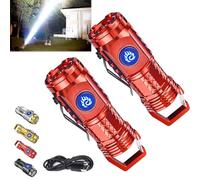 Springmart Mini Flashlight, Three-Eyed Monster Mini Flash Super Power Flashlight, Rechargeable Mini Clip On Flashlights With Five Lighting Modes,For Night Working, Camping, Fishing (Red 2Pcs)
