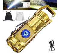 Springmart Mini torcia elettrica, 2024 nuovo mostro a tre occhi mini flash super potente torcia tattica dalla Germania con copertura morbida luce, gancio per coda, impermeabile IPX7 (oro)