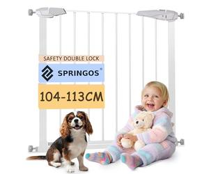 SPRINGOS barriera di sicurezza per porte e scale con estensione di 28 cm, barriera di protezione per bambini. Regolazione: 104-113 cm, sistema a pressione