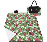 SPRINGOS Coperta da picnic impermeabile con maniglia per il trasporto Tappeto da spiaggia all'aperto per sedersi 200 x 200 cm Fiori di ibisco colorati