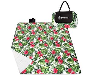SPRINGOS Coperta da picnic impermeabile con maniglia per il trasporto Tappeto da spiaggia all'aperto per sedersi 200 x 200 cm Fiori di ibisco colorati