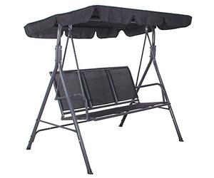 Springos Dondolo da giardino Fiona, con parasole, per 3 persone, da 150 x 170 x 109 cm (H x l x P), di colore nero