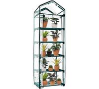 Springos Mini Serra Balcone 5 Ripiani 70x50x190cm Verticale Copertura Pellicola Verde Struttura Metallo 130g/m² Chiusura Lampo Struttura Resistente Protezione Piante