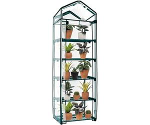 Springos Mini Serra Balcone 5 Ripiani 70x50x190cm Verticale Copertura Pellicola Verde Struttura Metallo 130g/m² Chiusura Lampo Struttura Resistente Protezione Piante