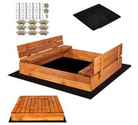 SPRINGOS Sabbiera con panca 120 x 120 cm copertura in legno impregnato sabbiera per bambini parco giochi
