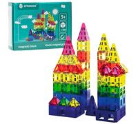 SPRINGOS Set di 120 mattoncini magnetici e inseribili in molte forme e colori, senza BPA, certificato CE, set di apprendimento creativo per costruzioni, geometria
