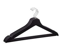 Springos - Set di 3 grucce appendiabiti in legno, 43 cm, legno naturale, collezione, gancio girevole, mollette per gonne, barra per pantaloni, appendiabiti, grucce per camicie, colore nero