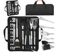 SPRINGOS Set di 5 posate per barbecue, con borsa per il trasporto, in acciaio inox, pinza per la carne e forchetta, coltello e pennello