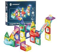 SPRINGOS Set di 66 ferrovia a sfera magnetica con sfere LED, grondaie, curve e pannelli modulari, approvati CE, set di apprendimento creativo per modelli di treni 3D