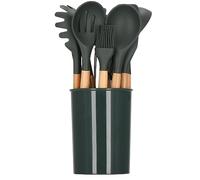 Springos - Set di utensili da cucina, 12 pezzi, attrezzatura di base, utensili da cucina in bambù e silicone, colore grafite