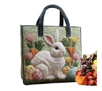 Springtime Canvas Tote Bag - Shoulder Bags, 30cm Rabbit Handbag, Purse Storage with Strap, Sling Carrier with Fabric Structure, Stylish Bag for Egg Hunt and Holiday Gathering