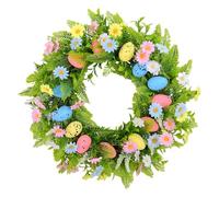 Springtime Ornament, Easter Door Wreath, Artificial Floral Decor, Reusable Holiday Hanging, Mantel Wall Fence Accent, Garden Accessory, Large 18 inch Pink Yellow Green Garden Circle
