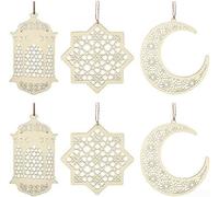 Springwillfly Ciondoli cavi in legno a tema Eid Al-Fitr, 6 pezzi, per decorazioni fai da te e culturali, per lo styling degli interni della casa