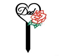 Springwillfly Palo da giardino in acrilico nero che onora papà con sagoma a cuore e motivo rosa rossa, progettato per il posizionamento all'aperto tutto l'anno