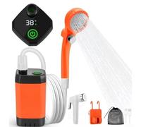 Springwillfly Pompa doccia da campeggio con ricarica di tipo C, 5 impostazioni di velocità e 4 modalità di spruzzo, design compatto per installazione doccia a base di secchio (6000 mAh arancione)