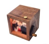 Springwillfly Scatola per foto animata a libro, cornice personalizzata in legno con luci LED integrate, meccanismo a manovella, per San Valentino, anniversari e regali per la festa della mamma (noce