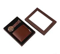 Springwillfly Set di accessori da uomo in due pezzi con orologio al quarzo e portafoglio in pelle organizzato con scomparti per carte di credito e contanti (A)