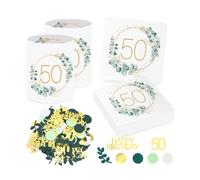 Sprinlot 20 Pezzi Tovaglioli 50 Anni Compleanno Donna + 12 Portacandele da Tavolo per 50 Compleanni + Coriandoli 50 Compleanno Decorazione da Tavolo per 50 Donna Uomo Compleanno Regalo