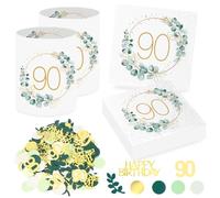 Sprinlot 20 Pezzi Tovaglioli 90 Anni Compleanno Donna + 12 Portacandele da Tavolo per 90 Compleanni + Coriandoli 90 Compleanno Decorazione da Tavolo per 90 Donna Uomo Compleanno Regalo