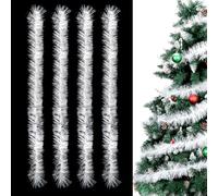 Sprinlot Ghirlande di Natale Bianco, 8 M Bianco Tinsel Ghirlanda, Ghirlanda Natalizia Festone di Orpelli, Ghirlanda Albero di Natale, Decorazioni Albero di Natalizie