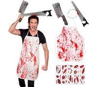 Sprinlot Grembiule di Halloween, 2 Pezzi Fascia Horror con Coltelli Seghe, Grembiule Sanguinoso, Adesivi per Tatuaggi Horror, Accessorio per Fasce per Halloween Mascherato