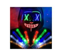 Sprinlot Maschera Halloween LED, Maschera Luce Fino Guanto Set, The Purge Mascherina Multiple Glow Modes Mascherina Horror per Costume Halloween Uomini Donna Bambino Bambina