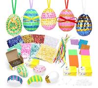 Sprinlot Uova di Pasqua Decorazioni, 25 Uova Pasqua Polistirolo, Uova Pasquali da Appendere, Bianco Uova Pasquali con La Corda, Artigianato Fai da Te di Pasqua con Paillettes Colorate et Spille