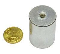 SPRINTIS 4 Unità - Magneti cilindrici con base con filettatura interna 25 mm argento, AlNiCo, acciaio