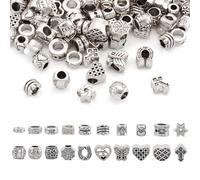 Spritewelry 100 perline distanziali in argento anticato in argento tibetano, perline distanziali in lega con foro grande, perline europee in metallo, per braccialetti a catena a serpente, collane