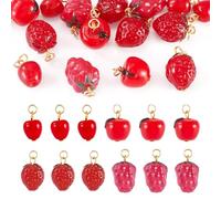 Spritewelry 16 ciondoli in vetro lavorato a lume a tema frutta 3D, mela rossa, fragola, uva, ciondoli pendenti con anello di salto, per la realizzazione di collane, bracciali, artigianato fai da te