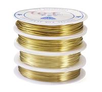 Spritewelry 4 rotoli di filo di rame rotondo da 0,5 mm, 0,6 mm, 0,8 mm, 1 mm, filo in ottone per perline per la creazione di bracciali, collane e gioielli, dorato
