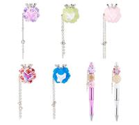 Spritewelry 5 perline focali luminose con strass per penna da 20 mm, perline sfuse Fancy Bling Chunky Fishtail perline acriliche rosa luccicanti con catena in lega che si illuminano al buio per penne