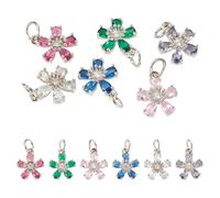 Spritewelry Ciondoli a forma di fiore in oro con 5 petali di cristallo, in ottone, con micro pavé di zirconi colorati, con anello di salto per la creazione di gioielli, Metallo non prezioso