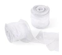 Spritewelry Nastro in chiffon di organza trasparente, 5,5 cm, con motivo a stelle scintillanti, nastro a rete bianco per confezioni regalo, decorazioni natalizie e matrimoni, 9 m
