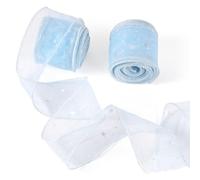 Spritewelry Nastro in organza luccicante a forma di stella, 18 m, per confezioni regalo, fiocchi, bouquet di nozze, decorazione natalizia, 55 mm, azzurro