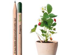 Sprout World Matite Personalizzate Piantabili - Matite in Legno con Logo, Testo e/o Icona a Colori - Matite Sostenibili per Aziende, Eventi e Matrimoni - Originali ed Ecologiche, con Fragola